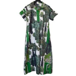 Katie Kime Size M Tuscan Villa Print Taza Maxi Dress 100% Cotton Green